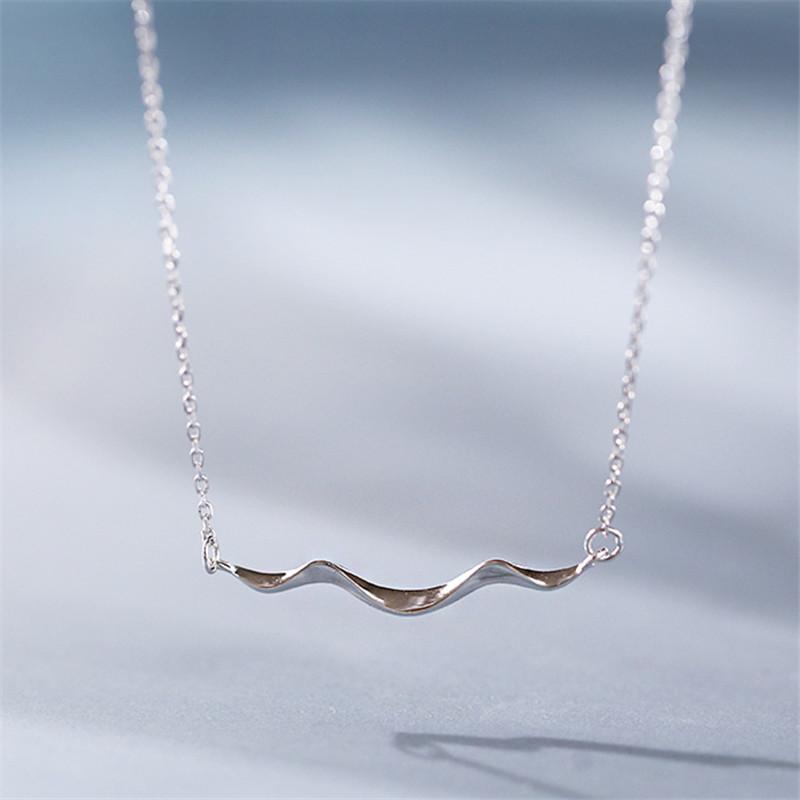 

OBEAR Silver Chain Necklace Simple Coastline Wave Silver Plated Necklace Korean Style Woman Boho Ladies Jewelry