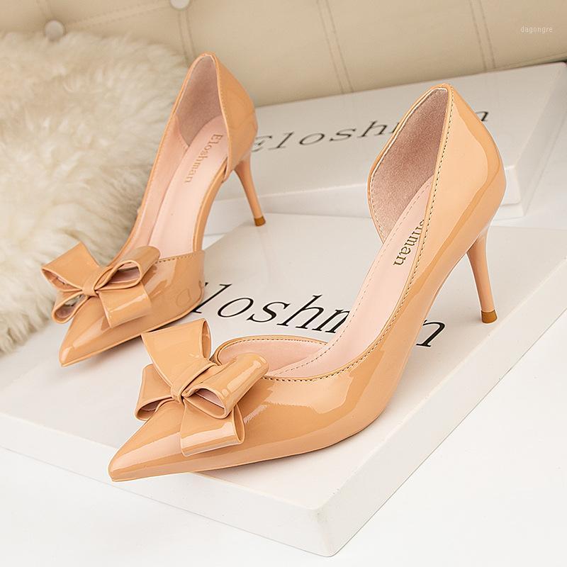 

Fashion Elegant Sweet Bow High-heeled Shoes Pumps Women Shoes Party Wedding Tacones Mujer Party Sapato Pointed Toe Feminino1, Nude