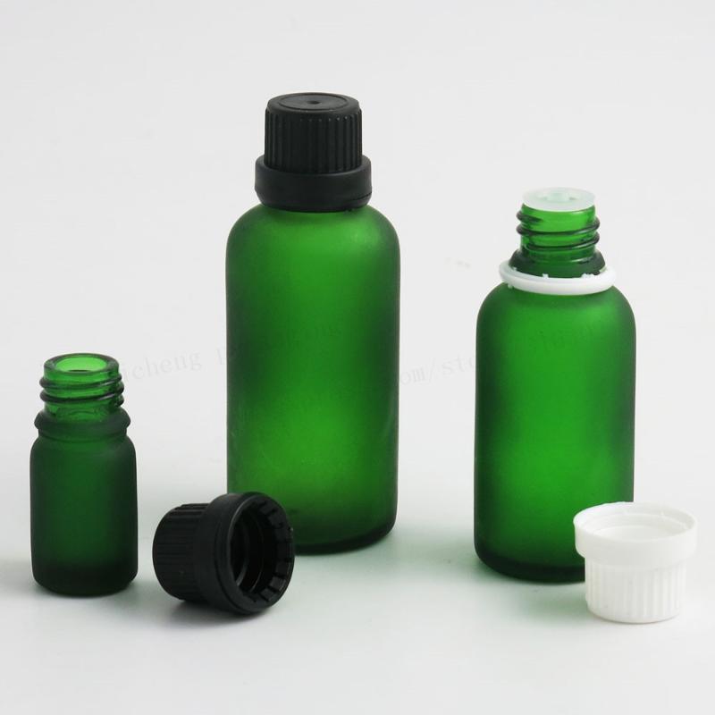 

100ml 50ml 1oz 20ml 15ml 10ml 5ml Travel Frost Green Glass Essential Oil Containers With White Black Plastic Cap 12pcs1