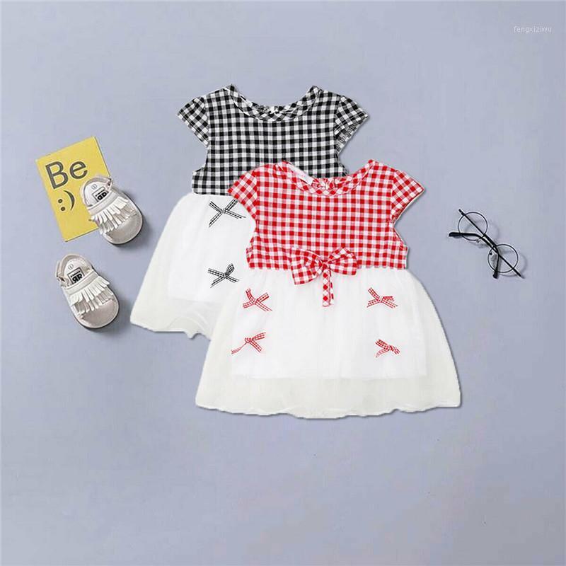 

PUDCOCO Infant Baby Girls Kids Sundress Bow-Knot Plaid Ruffle Tulle Dress Summer Clothes 0-24M1, Black