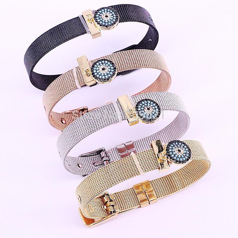 

5Pcs 2020 New Arrivals Micro Pave Cubic Zirconia Gold Round Bead Charm watch belt bracelet1