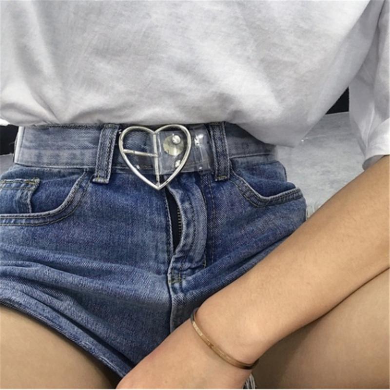 

Heart Belts For Women Resin Cute Transparent Belt Jeans Dress Waist Strap Pin Buckle Harajuku Ladies Round PVC Clear Belt, Black;brown