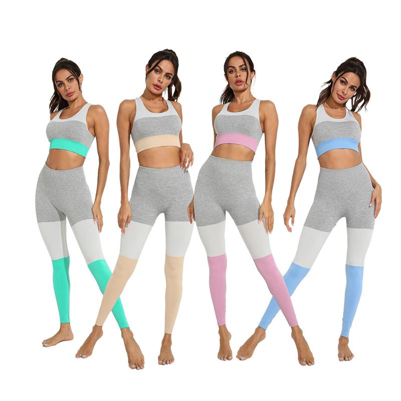 

Jstong Seamless Yoga Sets 2 Pieces Gym Set Women Sports Bra Leggings Women Sports Suit Workout Clothes Sportswear, Blue