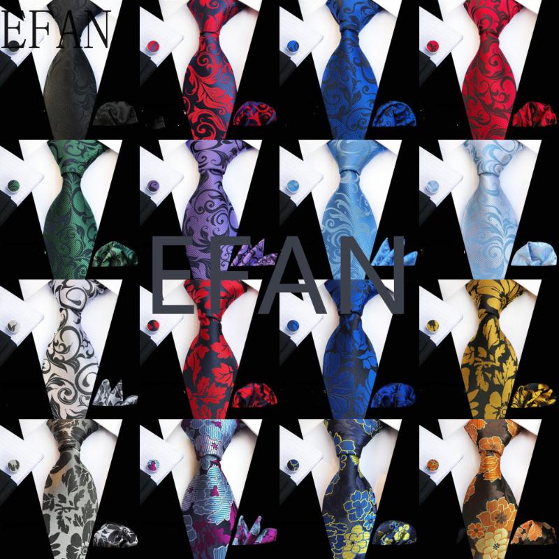 

New Fashion Checks Plaid Floral Tie Men's 8cm Silk Necktie Set Blue Green Lake Blue Gray Wedding Tie Hanky Cufflinks Set