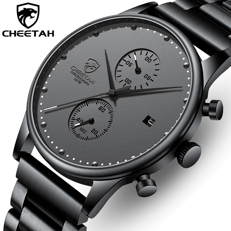 

CHEETAH New Watches Men Top Brand Luxury Waterproof Chronograph Quartz Mens Watch Stainless Steel Sport Clock Relogio Masculino LJ201202, Mesh black blue