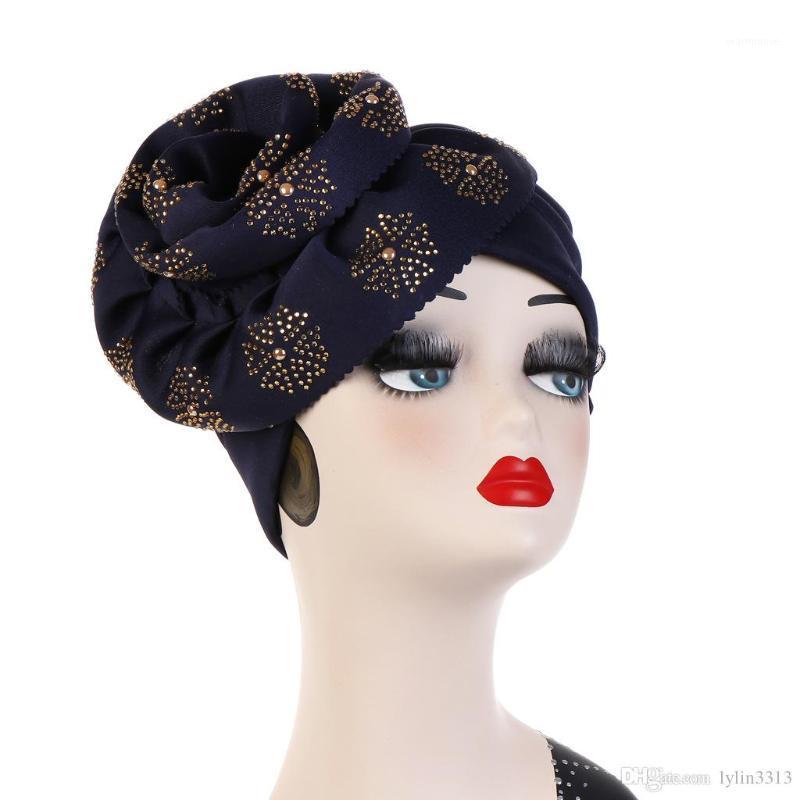

Luxury Women Big Flower Crystal Muslim Ruffle Turban Head Wrap Cap Outdoor Wear Beanie Newest Design1, Mixed color