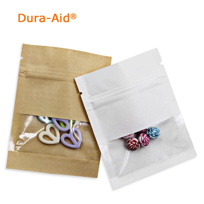 

100pcs/Lot Kraft Paper White/ Brown Packaging Bag Clear Window Self Sealing Reusable Dried Fruits Flower Pack Pouch