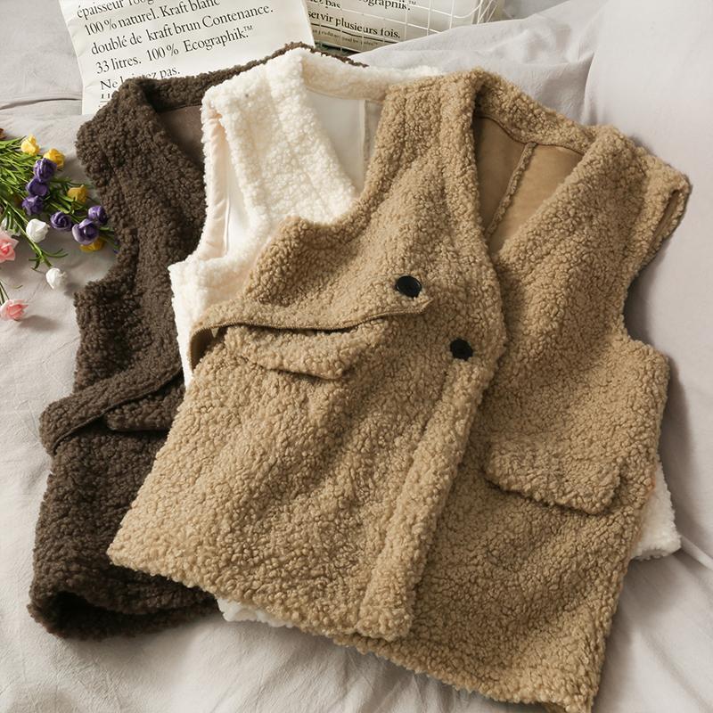 

Korean version of the long one-button lamb hair vest jacket women 2021 new outer wear all-match western-style jacket small coat, Gray
