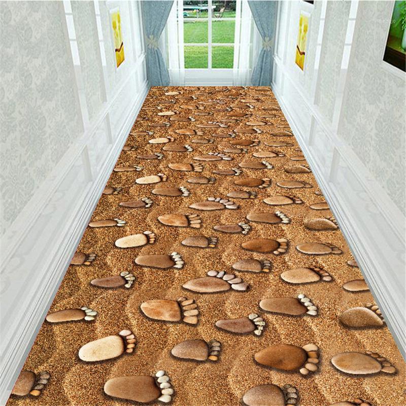 

3D Footprint Corridor Rug Carpet Bedside Area Rug Anti Slip Flannel Kitchen Bathroom Mat Doormat Nordic Style Living Room Carpet1, No-03