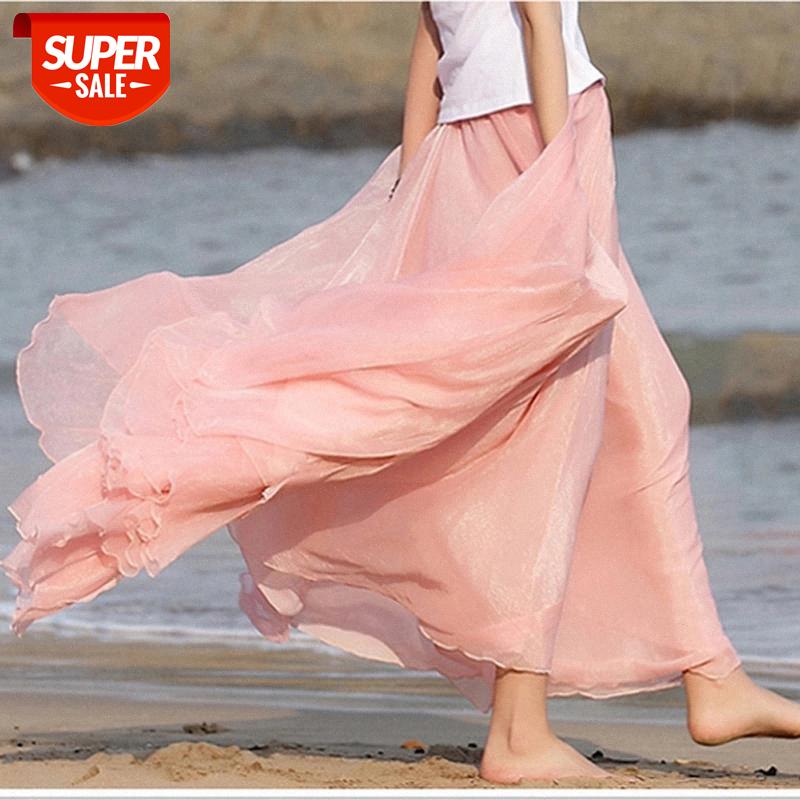 

Meihuida 2019 Womens Boho Double Layer Chiffon Long Maxi Skrits Summer Beach Casual Sundress Skirt Faldas De Mujer #j964, White;black