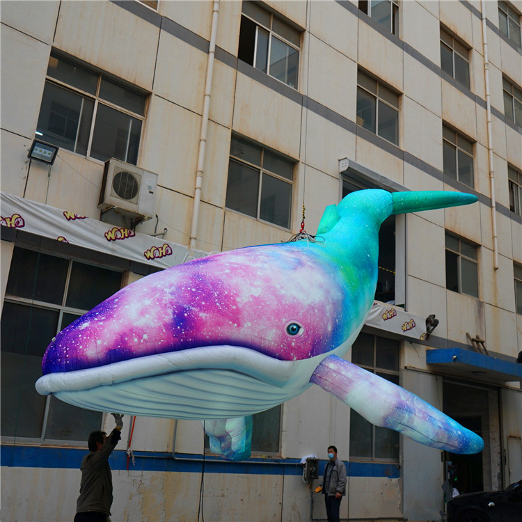 

Colorful Inflatable Whale Inflatables Balloon Narwhal With Blower and LED Strip and Videos For Nightclub Ceiling Decoration