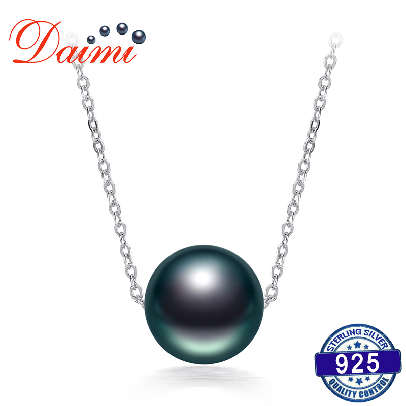 

DAIMI On Sale 10- Black Tahitian Pearl Necklace 925 Silver Chain Necklace Single Pearl Pendant Necklace Fine Jewelry LJ201016