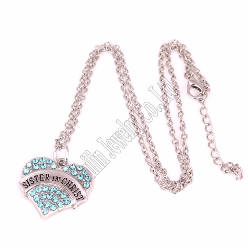 

Sister In Christ Awareness Alert Zinc Alloy Crystal Heart Charm With link Chain Necklace