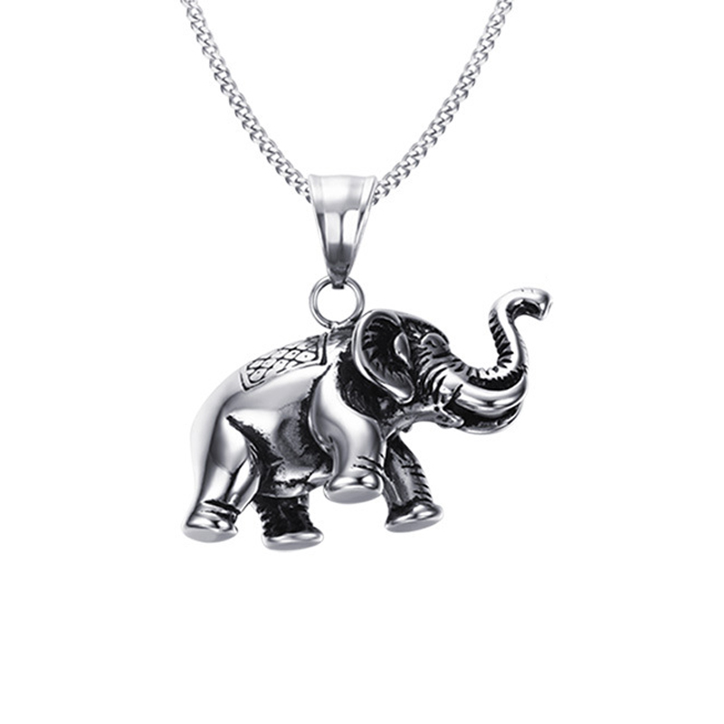 

Hip Hop Style Stainless Steel Elephant Casting Pendant Necklace BXG024 Personality Charm Dangle Chain Jewelry Fashion Punk Rock Accessories, Silver
