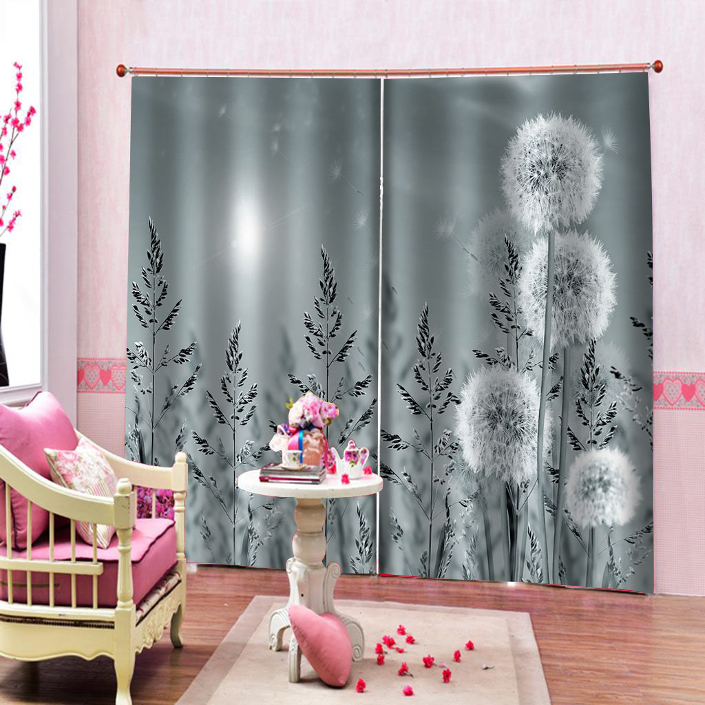 

European Curtains Photo Painted 3D Curtain Living room grey Dandelion curtains 3D Window Curtain For Living Room tains
