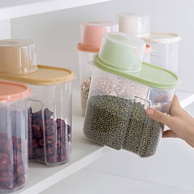 

1PC Storage Box Containers Plastic Cereal Rice Snack Dispenser Kitchen Sealed Jars Dried Grains Tank 1.9/2.5L