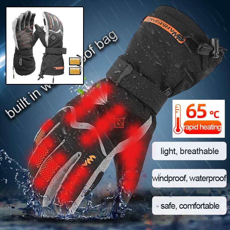 

Rechargeable Battery Electric Heated Ski Gloves Skiing Gloves Hand Warm Waterproof Motorcycles For Men Women, As pic