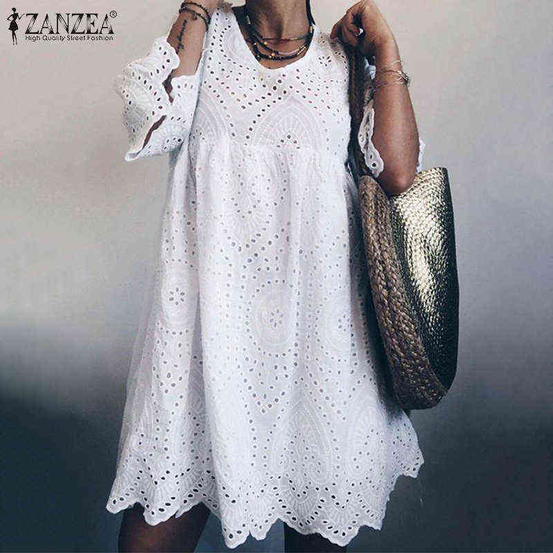 

ZANZEA 2021 Bohemain Lace Dress Women' Summer Sundress Fashion Flare Sleeve Knee Length Vestidos Female Hollow Cotton Robe G1223, Pink