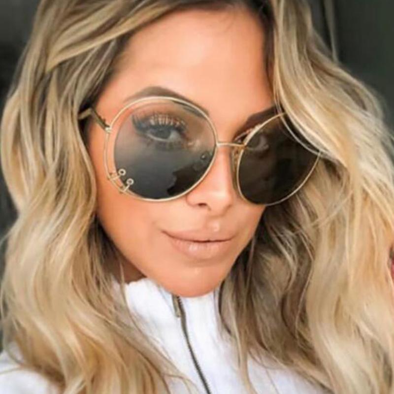 

Sunglasses Fashion Women Alloy Round Gradient Glasses Nose Ring Design Celebrity Sun Female Unique Oculos Retro Feminino