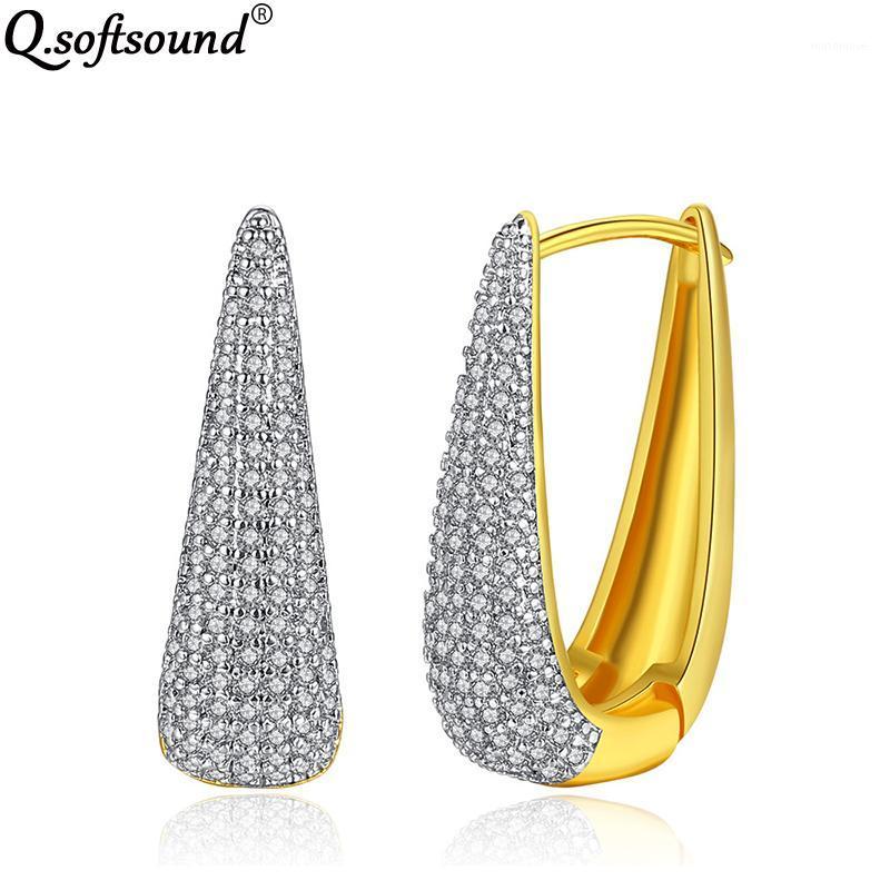 

Fashion Gold Color Hoop Earrings For Women Half Circle Filled Pave Clear Zircon Jewelry Pendientes Mujer Moda 2020 QE6121