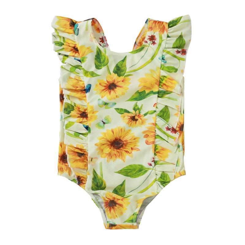 

One-Pieces 1-5 Years Baby Girl Floral Print Romper Swimwear Children Swimsuits Kids Swimming Beachwear Infant Child Sunflower Bathing Suit, Black
