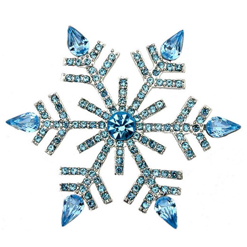 

Pins, Brooches Retro Exaggeration Christmas Snowflake Brooch Blue Silver Color White Semi Precious Stone Coat Collar Pin Present