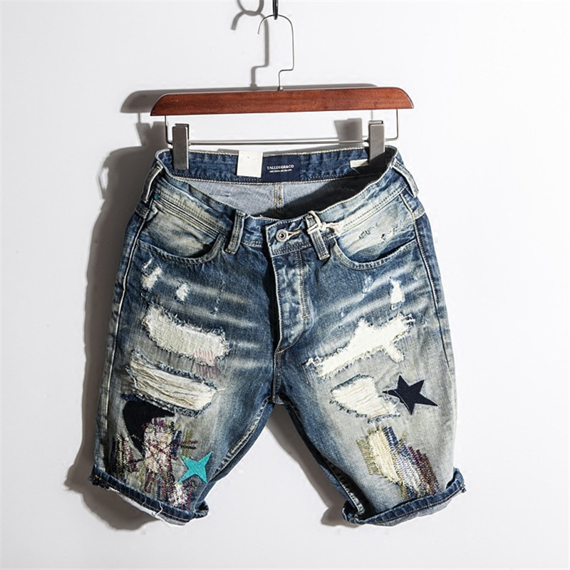 

Version Summer Korean of the Fashion Trend Five Men's Fashionable Shorts Hole Street Denim Black Jeans Size 27-36 B3av, Blue