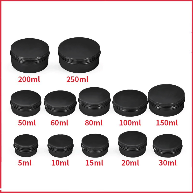 

Matte Black Aluminum Containers Cosmetic Jars Tin for Lip Balm Cream Cosmetic Tea or Tobacco 5ml - 250ml