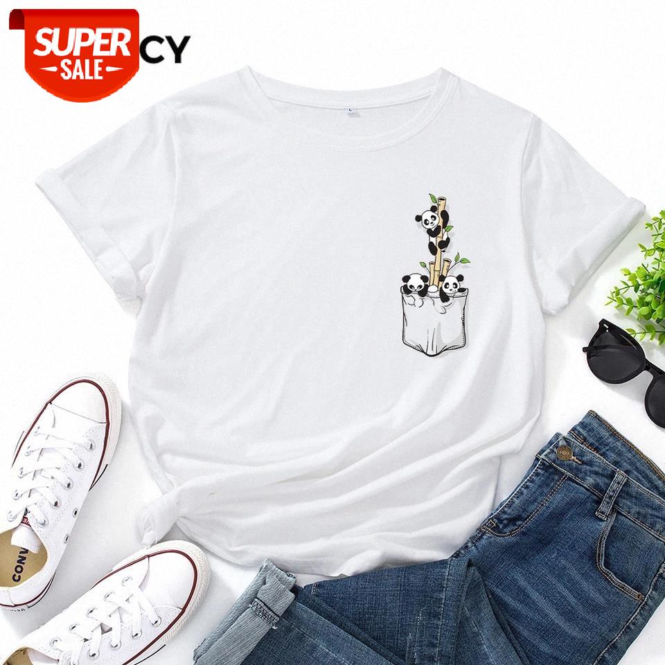 

JFUNCY Short Sleeve Women's Cotton T-shirt Cute Panda T Shirts Female Graphic Tees Tops Lady Tshirt #x98b, White