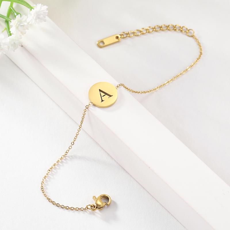 

Charm Bracelets Lemegeton Initial Alphabet A-Z 26 Letters Disc Bracelet Boho Gold Friendship Jewelry Stainless Steel