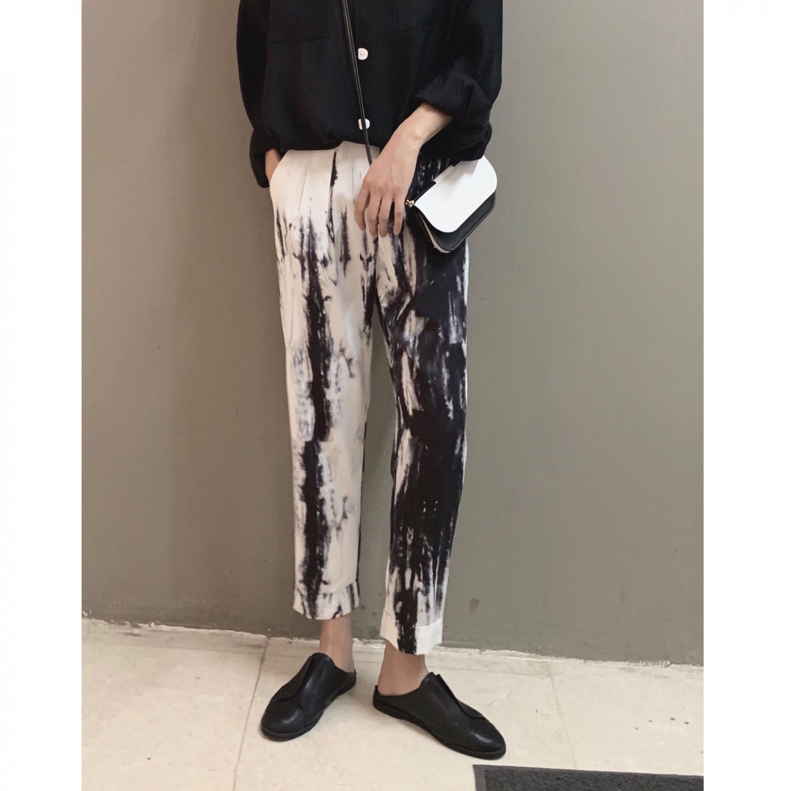 

2020 Trousers Standard Men Nine Stitches Design Dyed Tie Meaning Thin Summer Temperament Loose Ankle-length Pencil Pants Dyrw, Black.