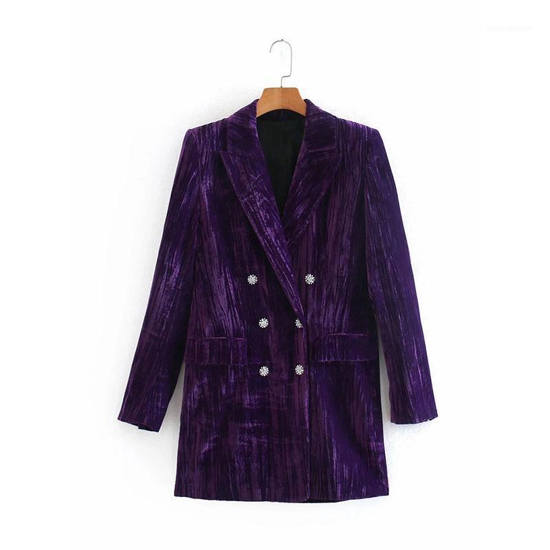 

2020 New Banquet Formal Women's Double-Breasted V-Neck Velvet Dress Casual Suit Jacket1, Purple
