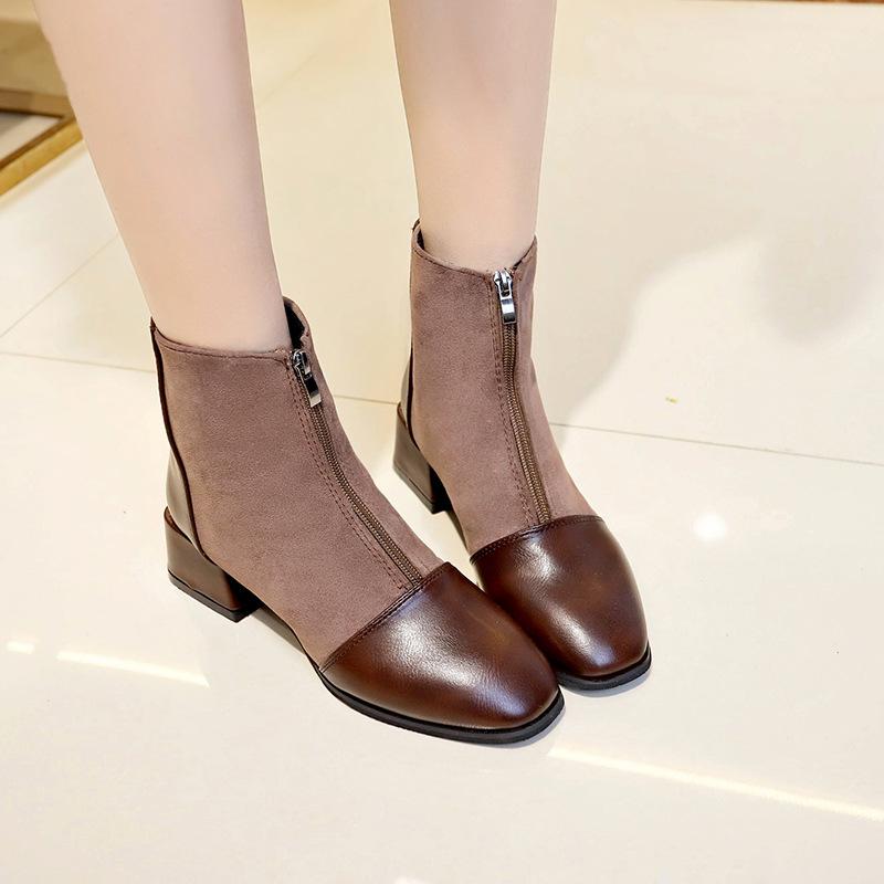 

Splice autumn women winter shoes classic leather ankle boots for women 2020 heels snow boots female botas mujer VT376, Brown