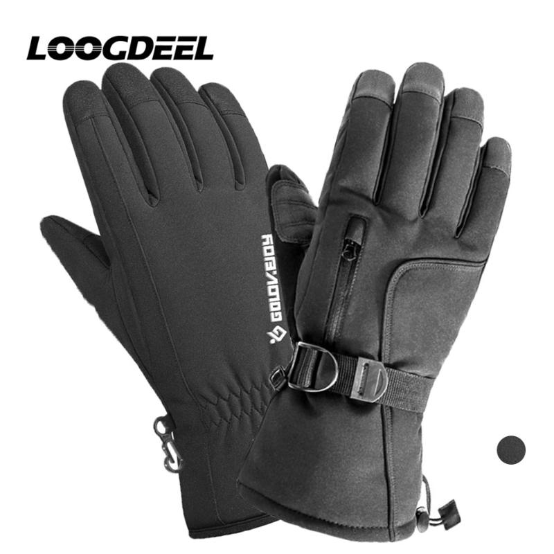 

LOOGDEEL Thermal Ski Gloves Men Women Winter Comfortable Waterproof Windproof Snowboard Gloves Touch Screen Snow Warm Mittens, A black