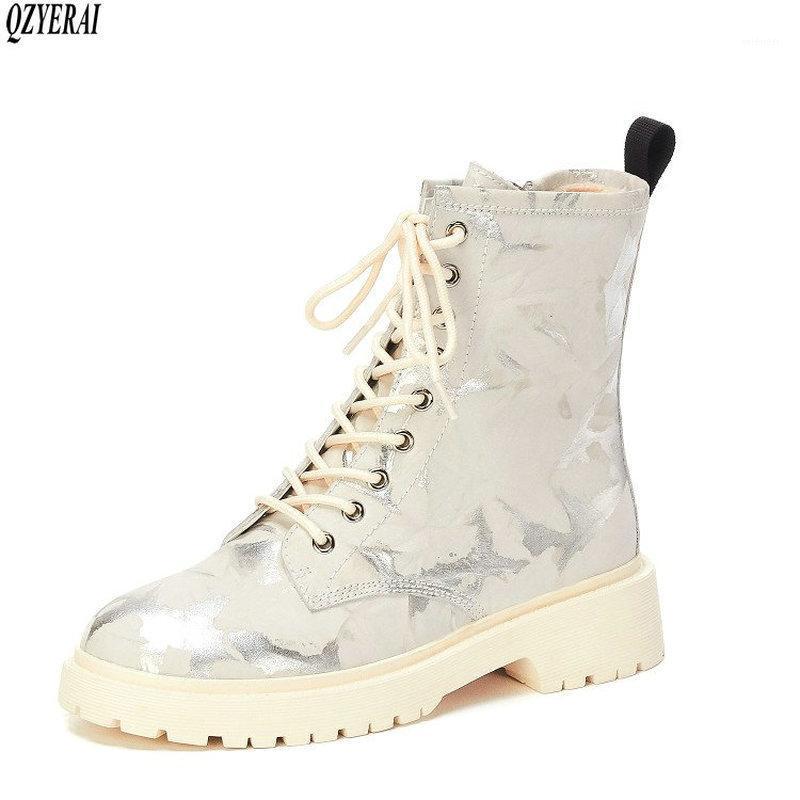 

QZYERAI New style Genuine leather boots Female boots Women's graffiti black cowhide Women's shoes1