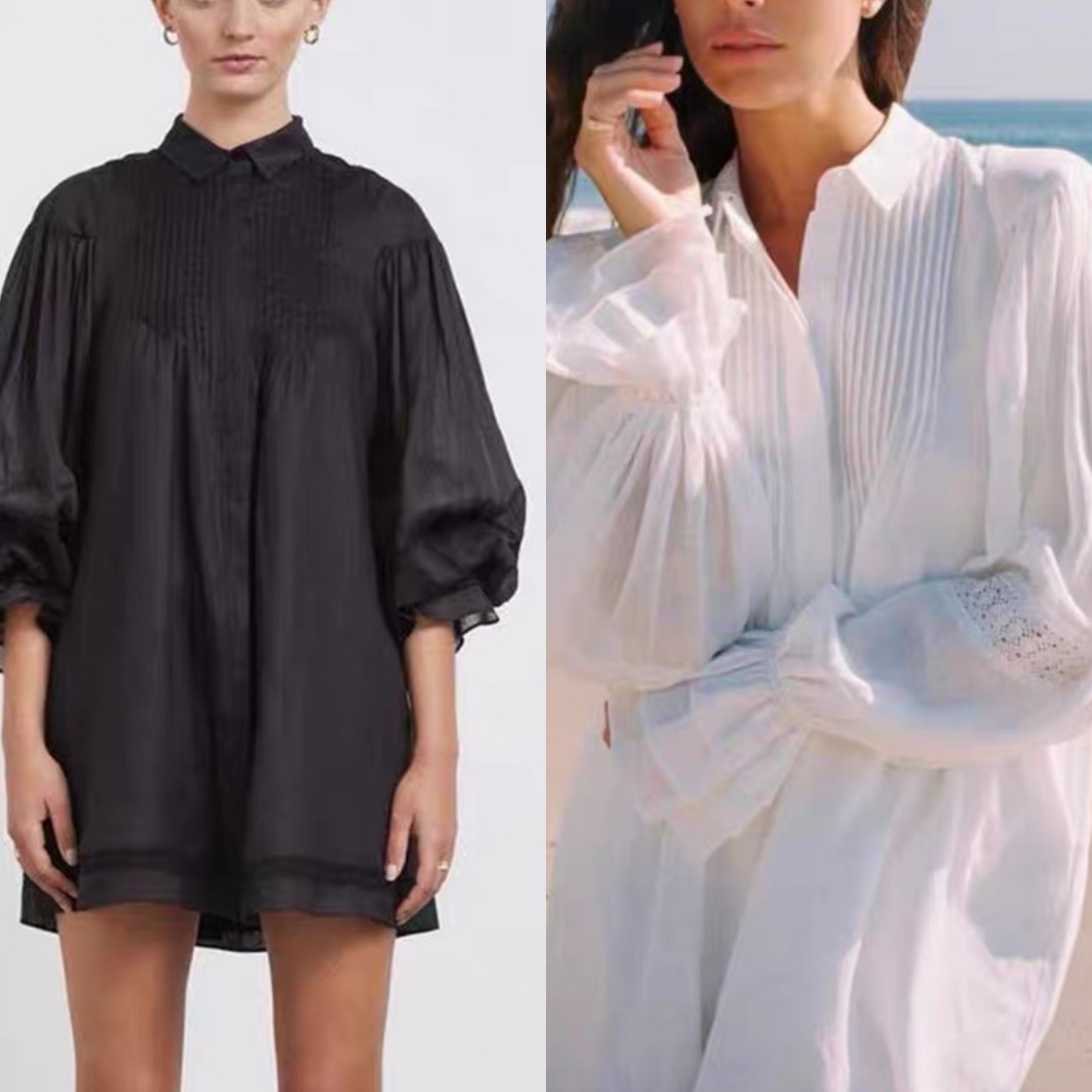 

European and American spring and summer new style lantern sleeve loose shirt dress, Black