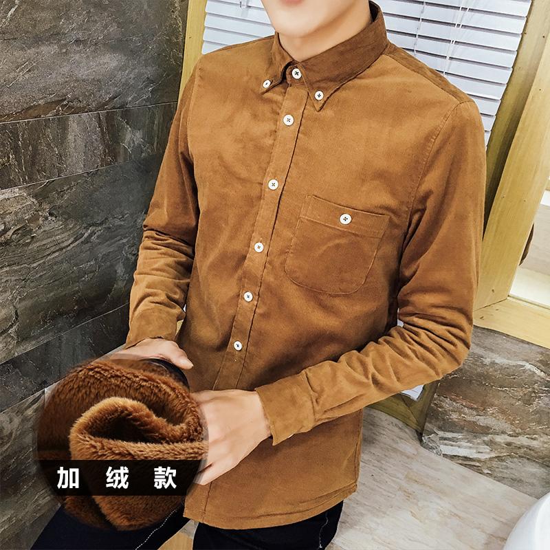 

Men Thermal Velvet Shirts Khaki Green Thick Corduroy Shirts For Mens Warm Winter Blouses Large Gents Casual Brown Green, Beige