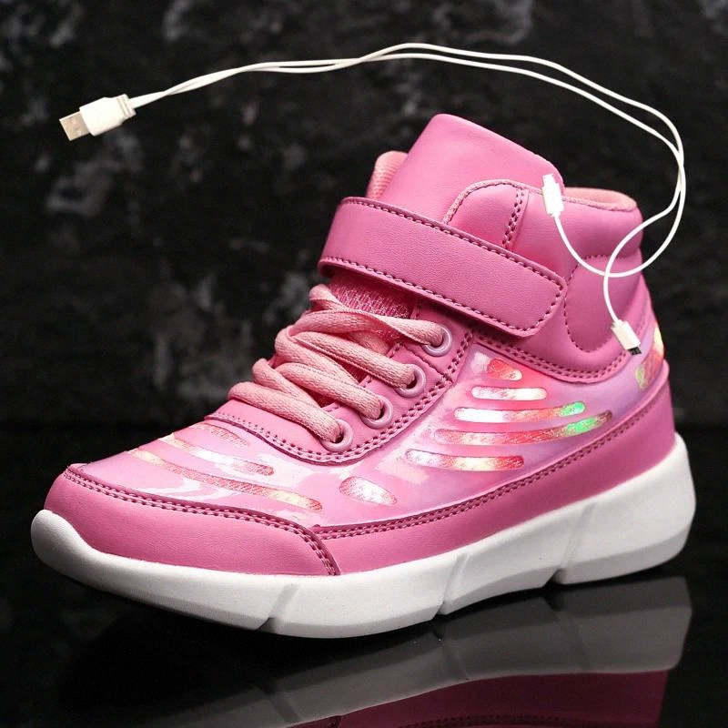 

Size 25-37 Children LED Shoes Girls Boys Sneakers with Light Kids Lighted Shoes USB Charging Glowing Sneakers with Luminous Sole #T66s