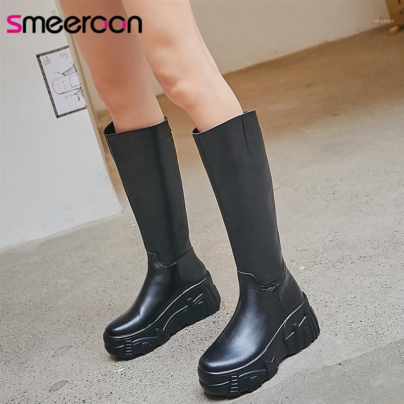 

Smeeroon 2020 autumn new arrive women's knee high boots round toe shoes hot fashion black wholesale boots high heels1