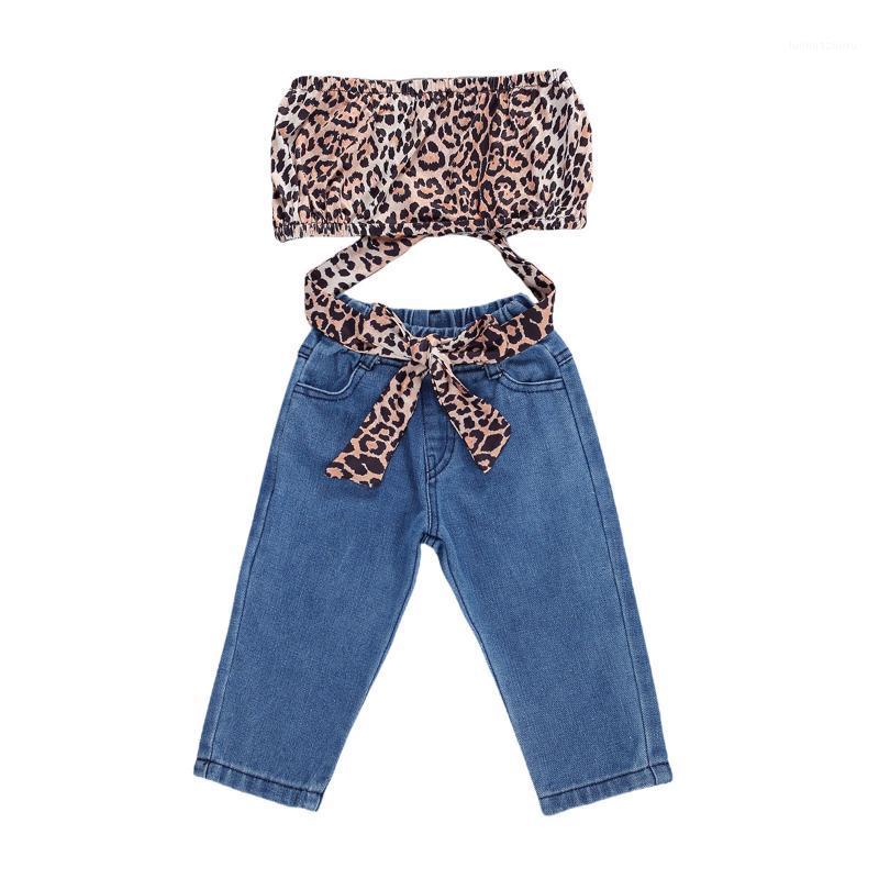 

0-5Y Baby Girls Clothes Set Kids Leopard Bandage Tube Crop Tops + Denim Long Pants Kids Clothing 2pcs Summer Outifts Set 20201, As pic