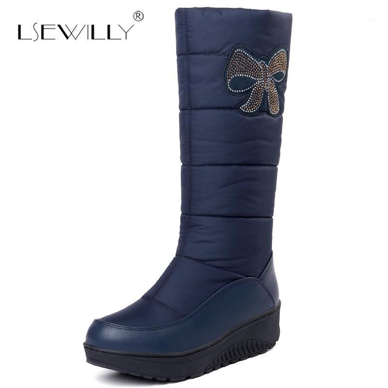 

Lsewilly Plus size 35-44 Russia warm plush snow boots platform knee high women boots footwear winter shoes blue black S9481