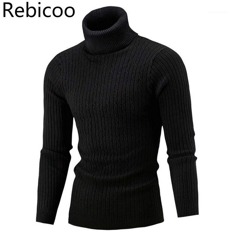

Men's Turtleneck Solid Color Casual Sweater New Autumn Winter Men's Sweater Slim Fit Brand Knitted Pullovers1, B khaki
