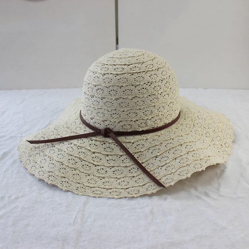

Wide Brim Hats 100% Cotton Lace Decoration Elegant Summer Sun Floppy For Women Large Beach Caps SDDS143, Black
