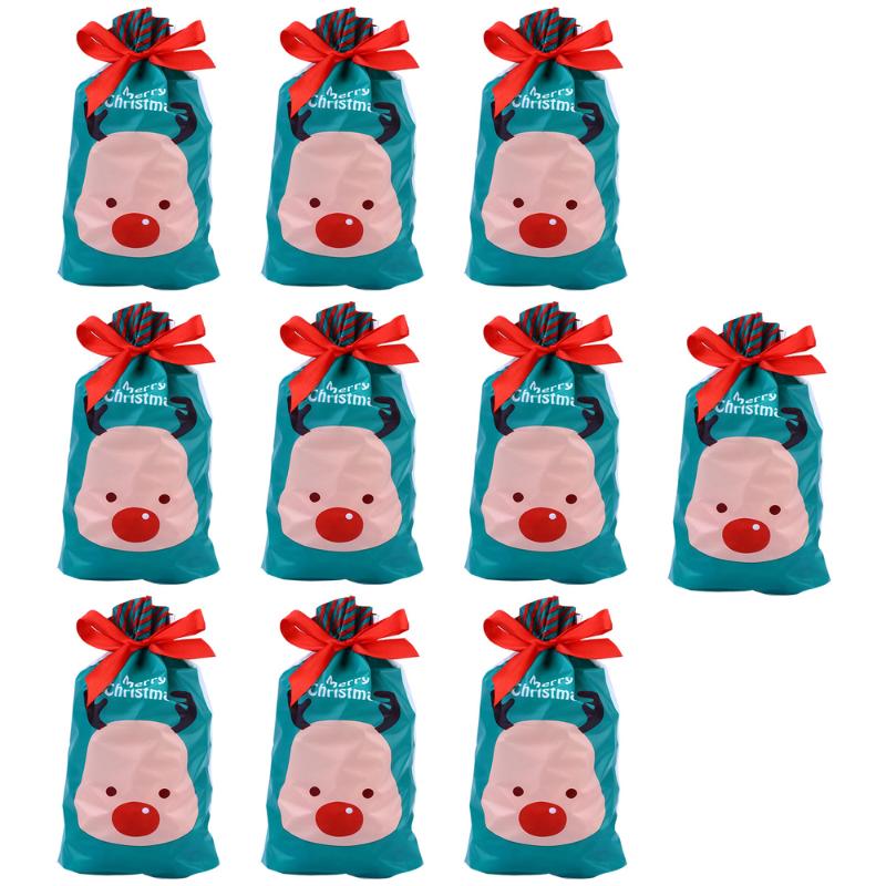 

10pcs Christmas Bakery Bags Drawstring Dark Green Elk Storage Pouch