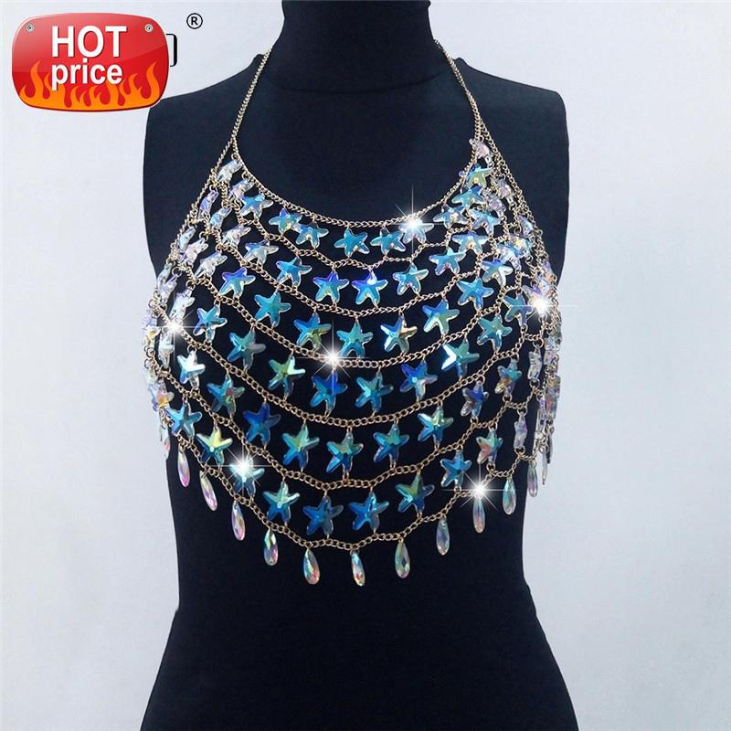 

Sexy Bling Chest Chain Star Sequins Crop Tops Women Summer Beach Halter Sparkling Nightclub Party Cropped Backless Tank tops #8N5a, White