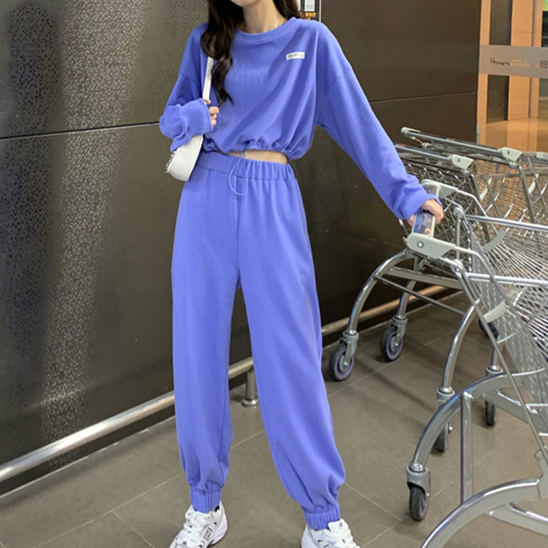 

2021 New Thin Tracksuits Elastic Jogger Loose Neck Hoodie Female Autumn Pieces Sportwear Together 7IR6, Red