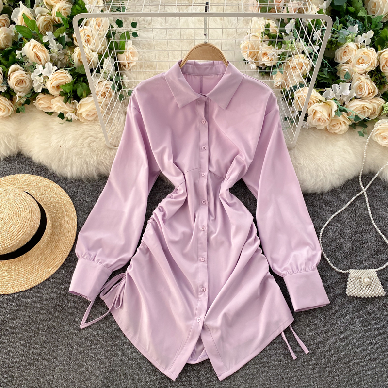 

2021 New Singiny design female blouse retro collar button long tops fashion blouses irregular NT1Q, Purple
