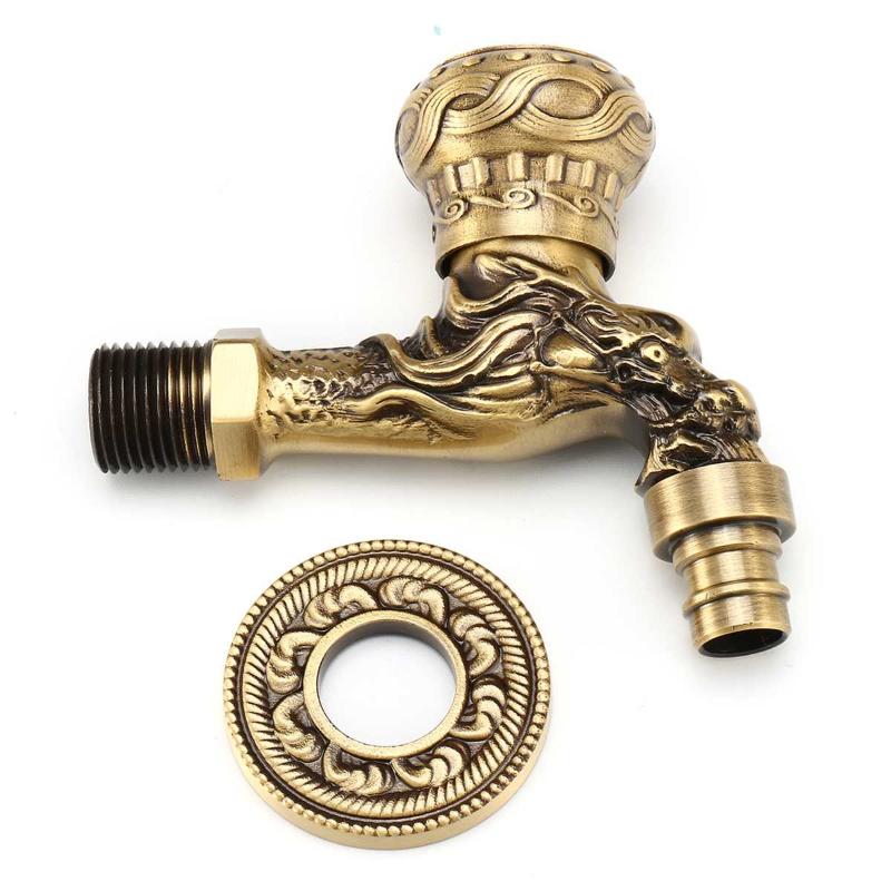 

Bathroom Sink Faucets Wall Mount Bibcock Antique Brass Single Handle Dragon Carved Retro Small Tap Decorative Outdoor Garden Faucet Washing