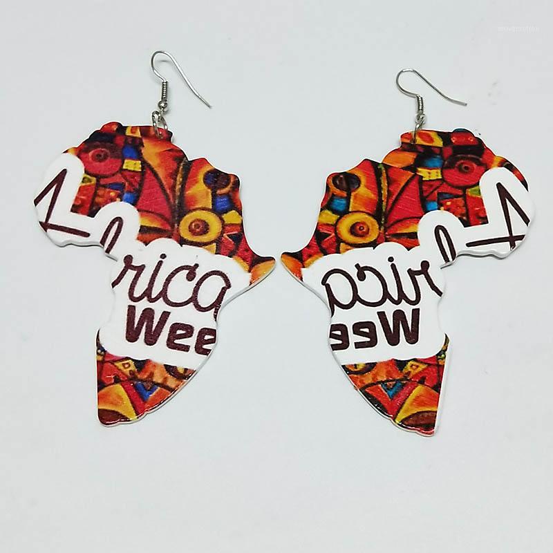 

Nature Wood Africa Continent Map Giraffe Letters Printing Earrings Wooden Fashion African Hiphop Ethnic Tribal Retro Jewelry1