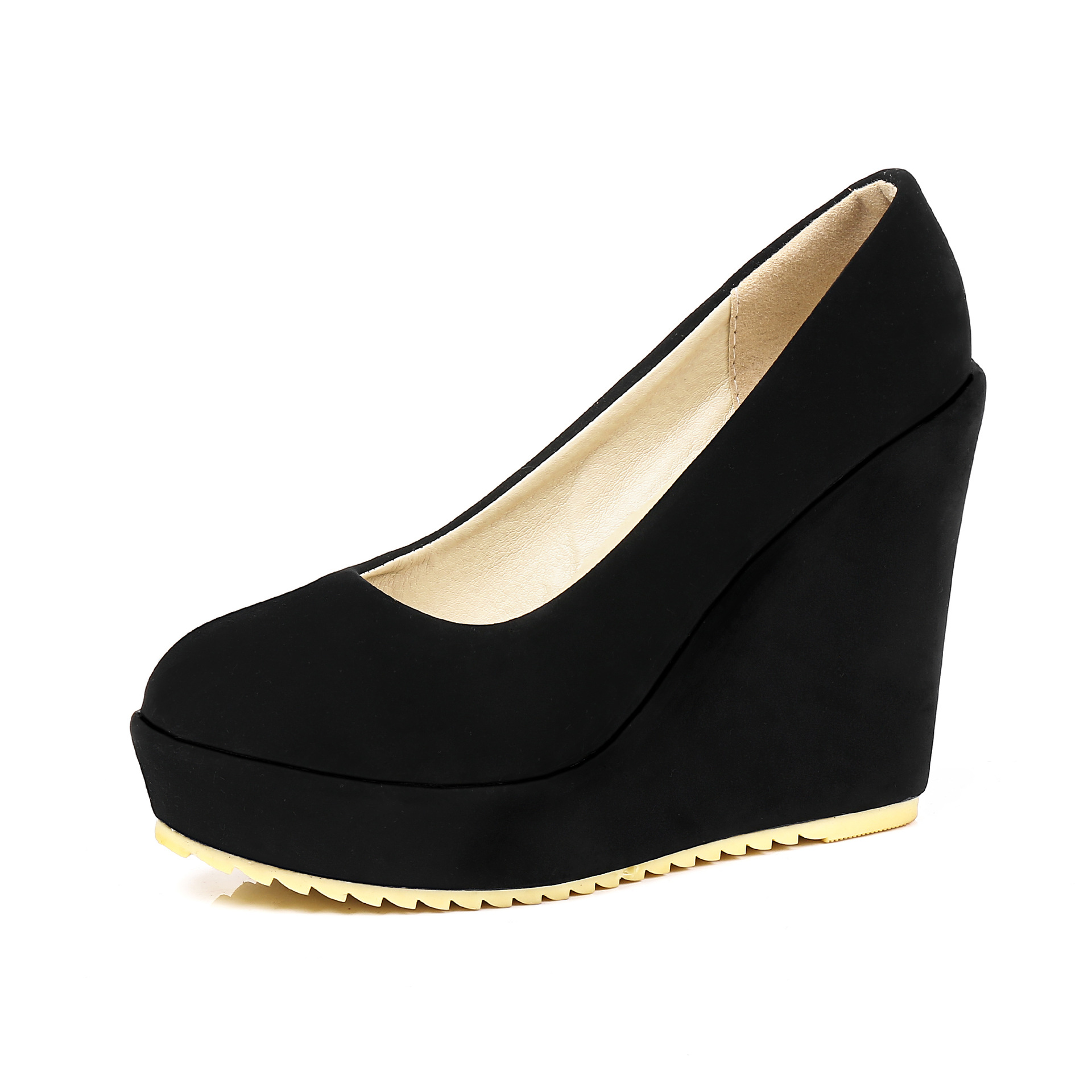 

New age season 2020 ultra shallow mouth single wedge shoe women 40-43, Beige